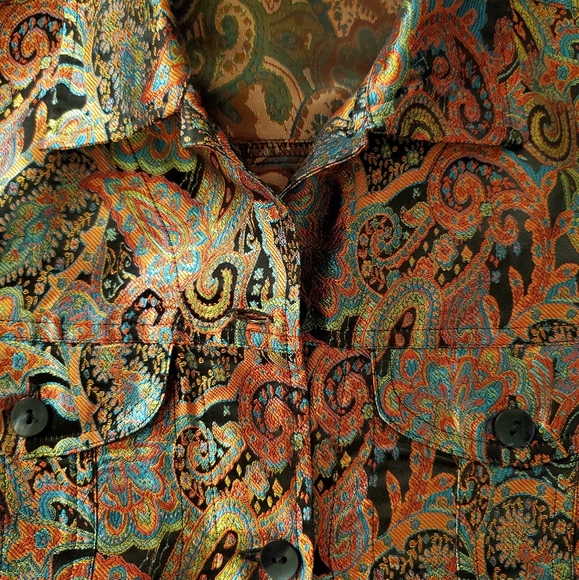 Chico's Copper/Rust Paisley Long Sleeve Shirt/Jacket - Picture 2 of 13